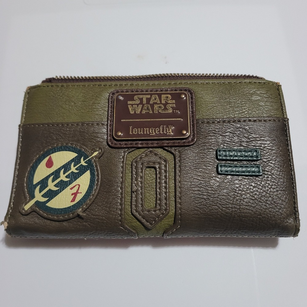 Loungefly Star Wars Boba Fett Mandalorian Bifold Wallet Brown Green Repair